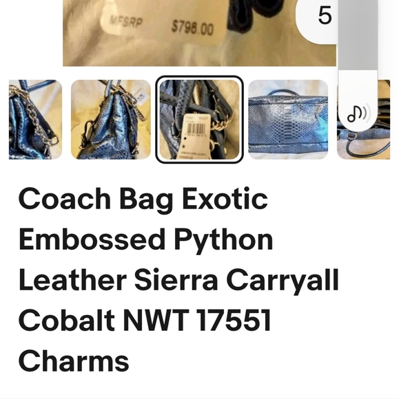 Coach Exotic Embossed Python Leather Sierria Carryall "Colbalt Blue 3Hang Tags" - Picture 15 of 15